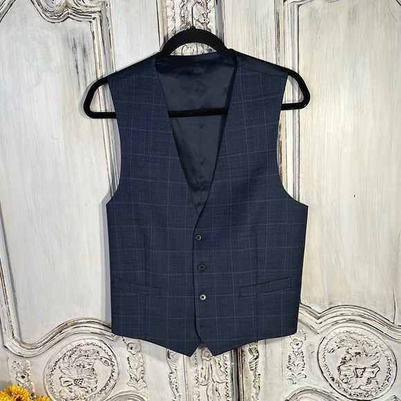 Men's Navy Wool Blend Checkered Vest - Picture 1 of 6